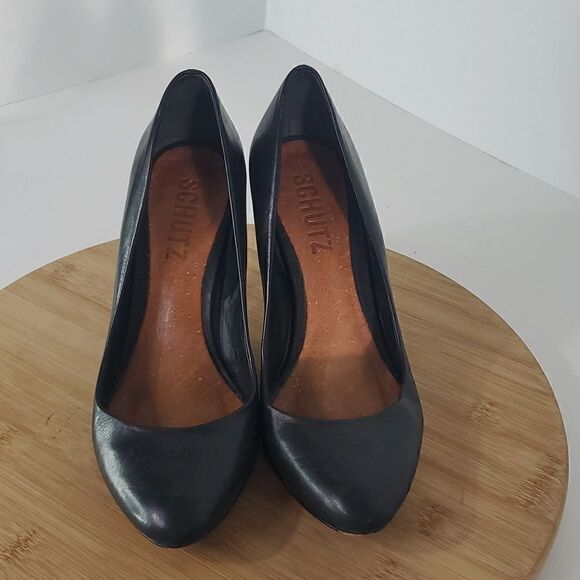 SCHUTZ Brazil Black Leather High Heel Classic Pumps Size US 6/ EU 37 - Picture 1 of 9